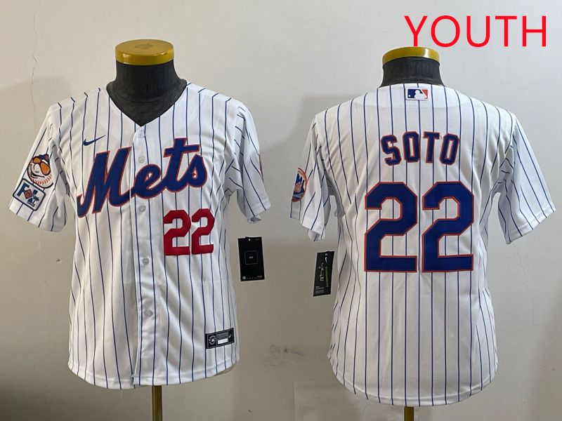 Youth New York Mets #22 Soto White Stirpe Game Fashion 2025 Nike MLB Jersey style 1->youth mlb jersey->Youth Jersey